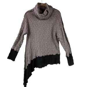 Noblu Asymmetric tunic Top Size S Tan Black Pucker Texture Art To Wear